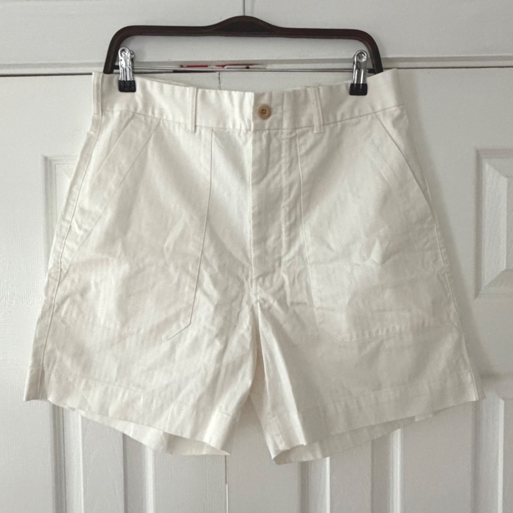Madewell Herringbone Camp Shorts White Cotton High Rise Utility Pockets NZ166 32